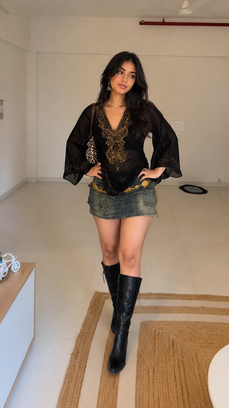 Mesh black kurti with gold emroidery