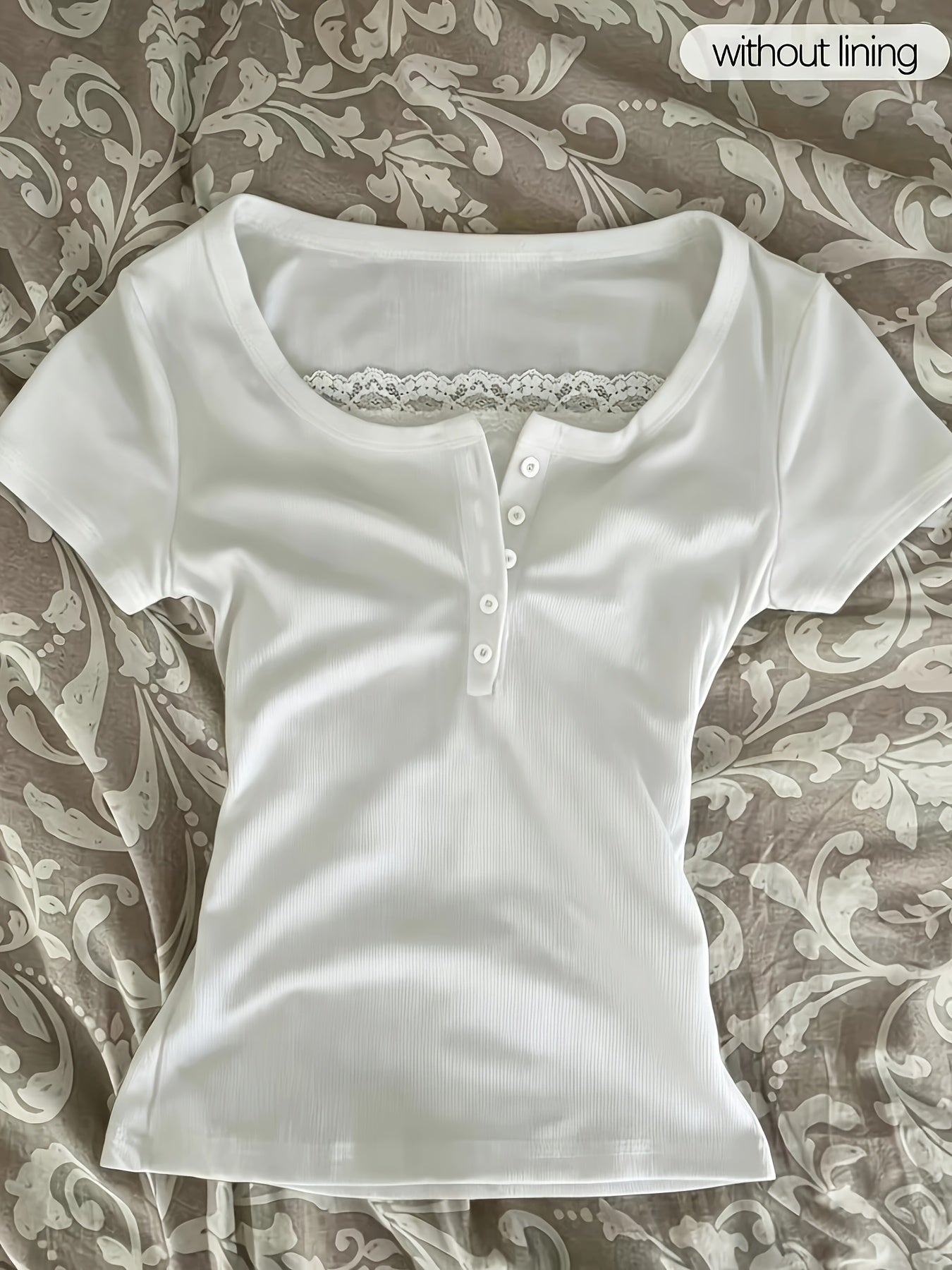 Decorative Neckline Slim Fit T-Shirt Top