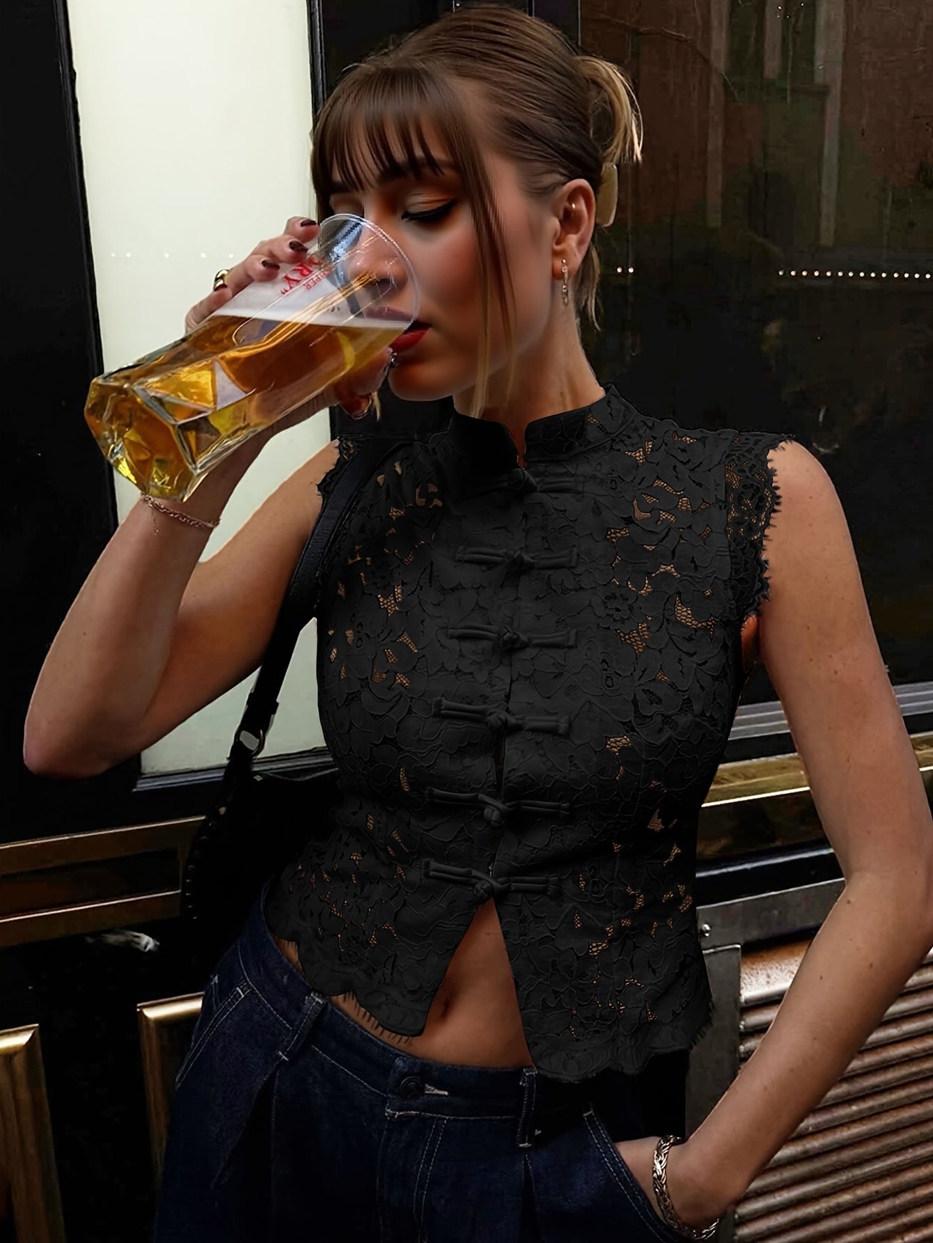 Chinese Style Mandarin Collar Button-Up Vest Shirt