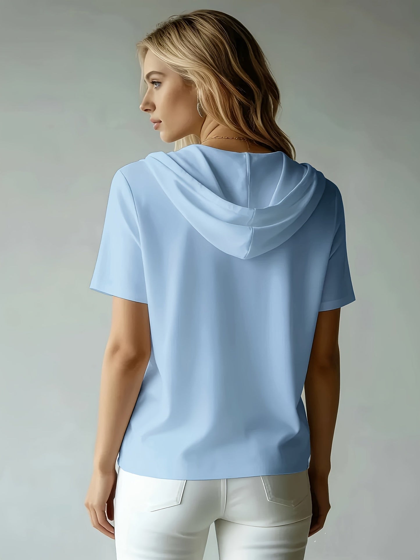 Women's Summer Short Sleeve Hooded T-Shirt Top - Loose Fit