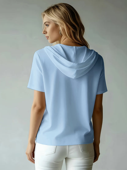 Women's Summer Short Sleeve Hooded T-Shirt Top - Loose Fit