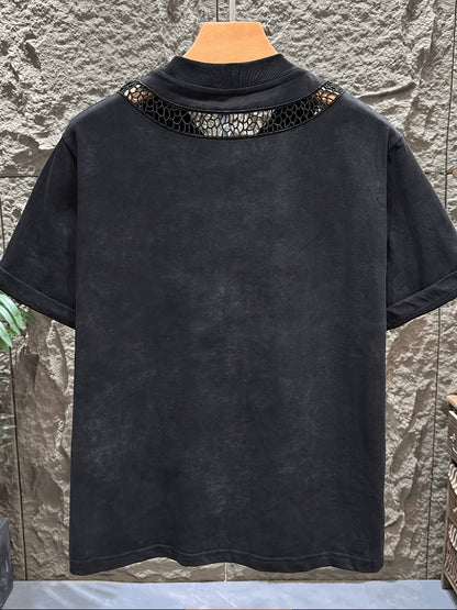 Premium Aesthetic American Trendy Brand Hollow Mesh Distressed Round Neck Short Sleeve T-Shirt
