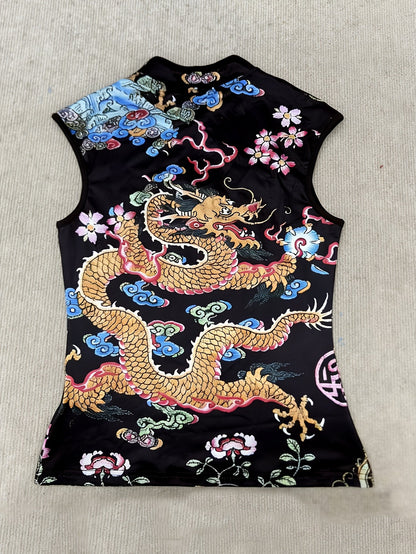 New Chinese Style Dragon Pattern Print Improved Cheongsam Top