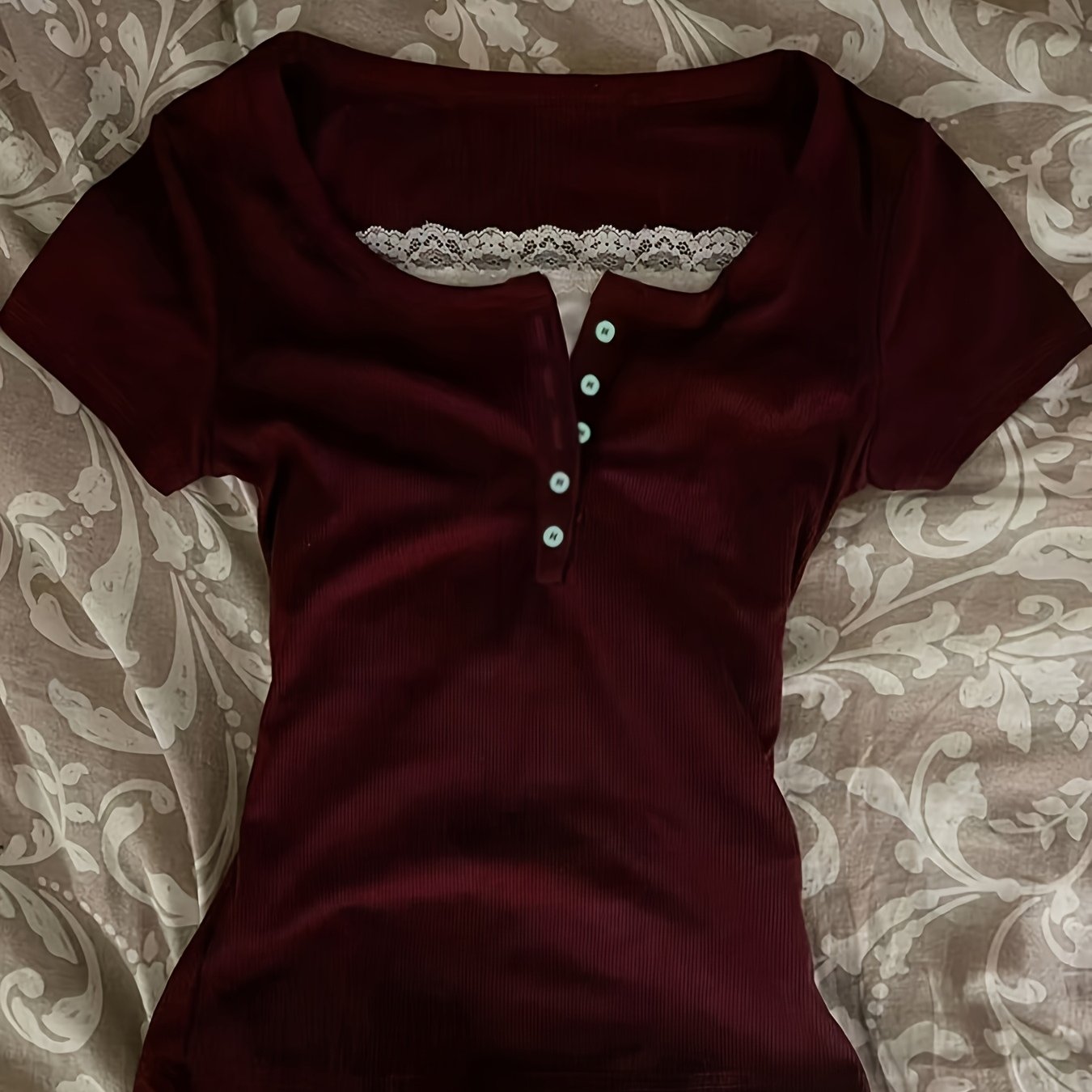 Decorative Neckline Slim Fit T-Shirt Top
