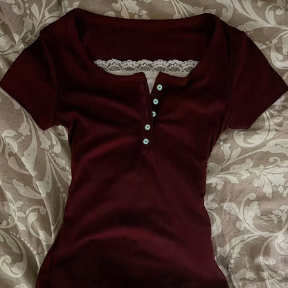 Decorative Neckline Slim Fit T-Shirt Top