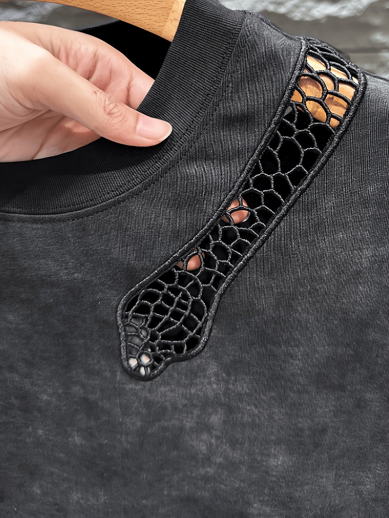 Premium Aesthetic American Trendy Brand Hollow Mesh Distressed Round Neck Short Sleeve T-Shirt