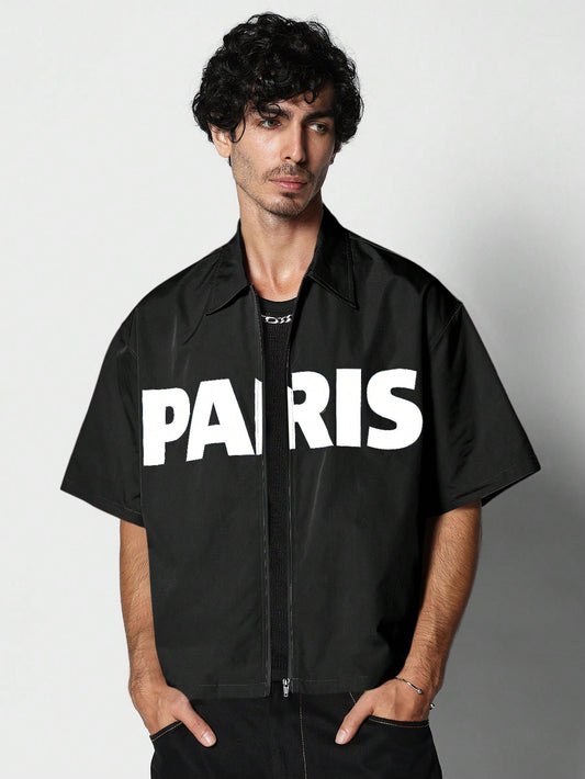 Boxy Fit Zip through Graphic Shirt