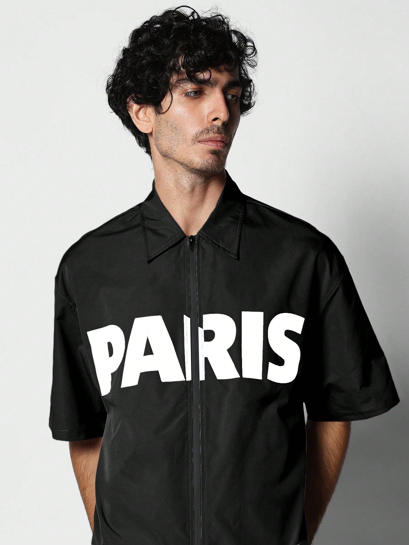 Boxy Fit Zip through Graphic Shirt