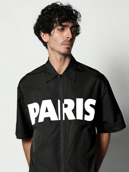 Boxy Fit Zip through Graphic Shirt