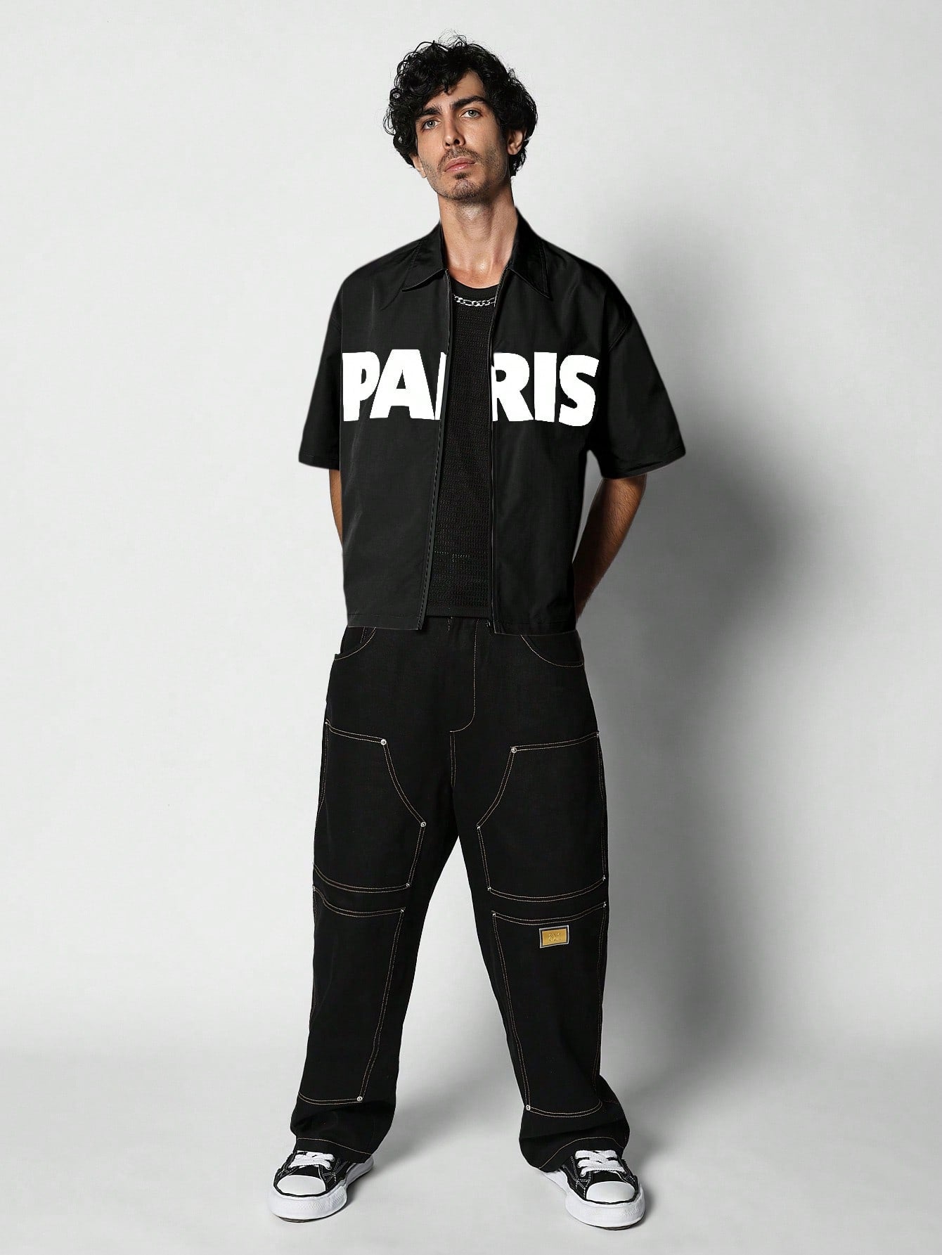 Boxy Fit Zip through Graphic Shirt
