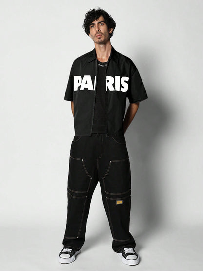 Boxy Fit Zip through Graphic Shirt
