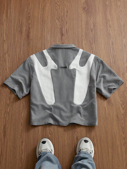 Grey Patchwork Zip Up Shirt