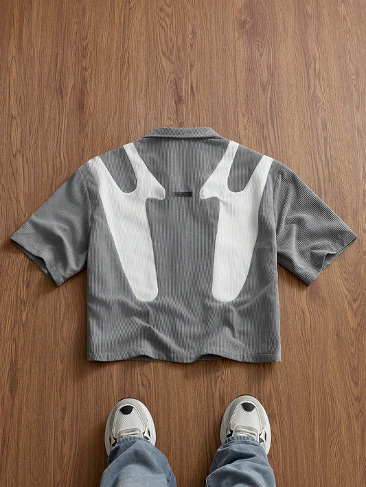 Grey Patchwork Zip Up Shirt