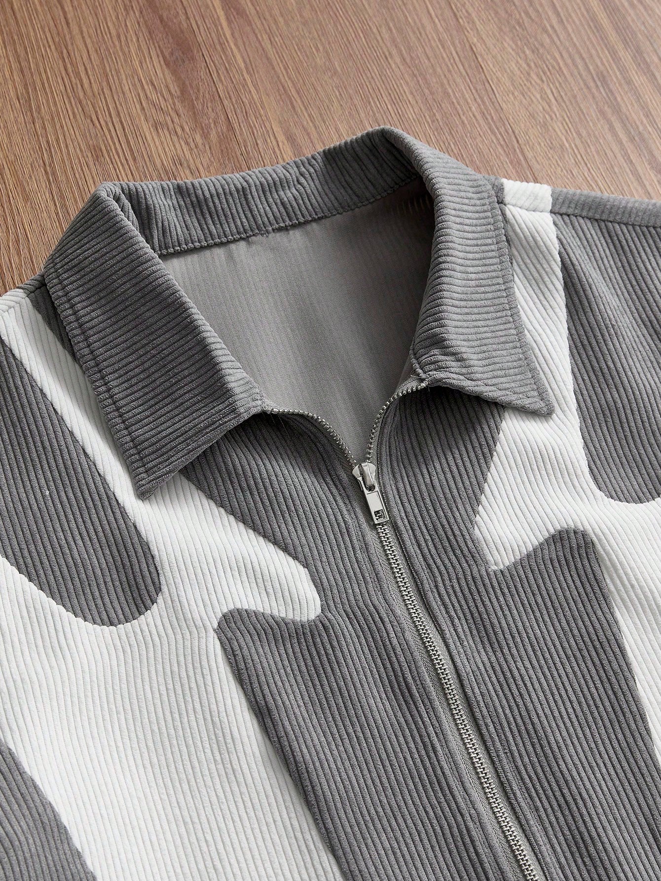 Grey Patchwork Zip Up Shirt