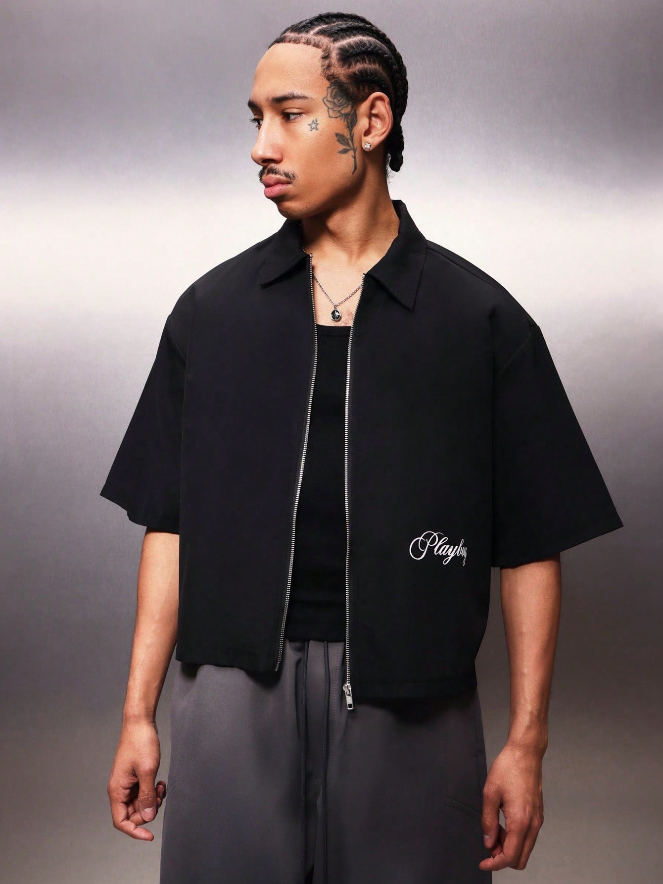 Zip through shirt with detail print