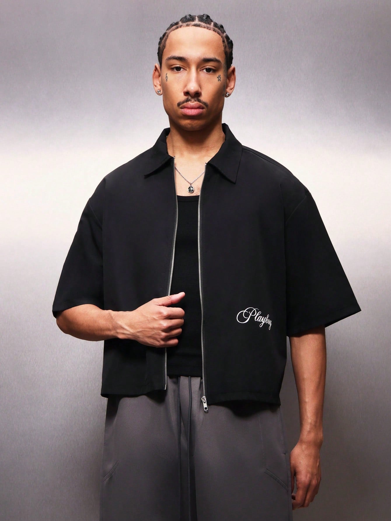 Zip through shirt with detail print