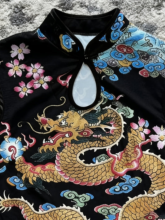 New Chinese Style Dragon Pattern Print Improved Cheongsam Top