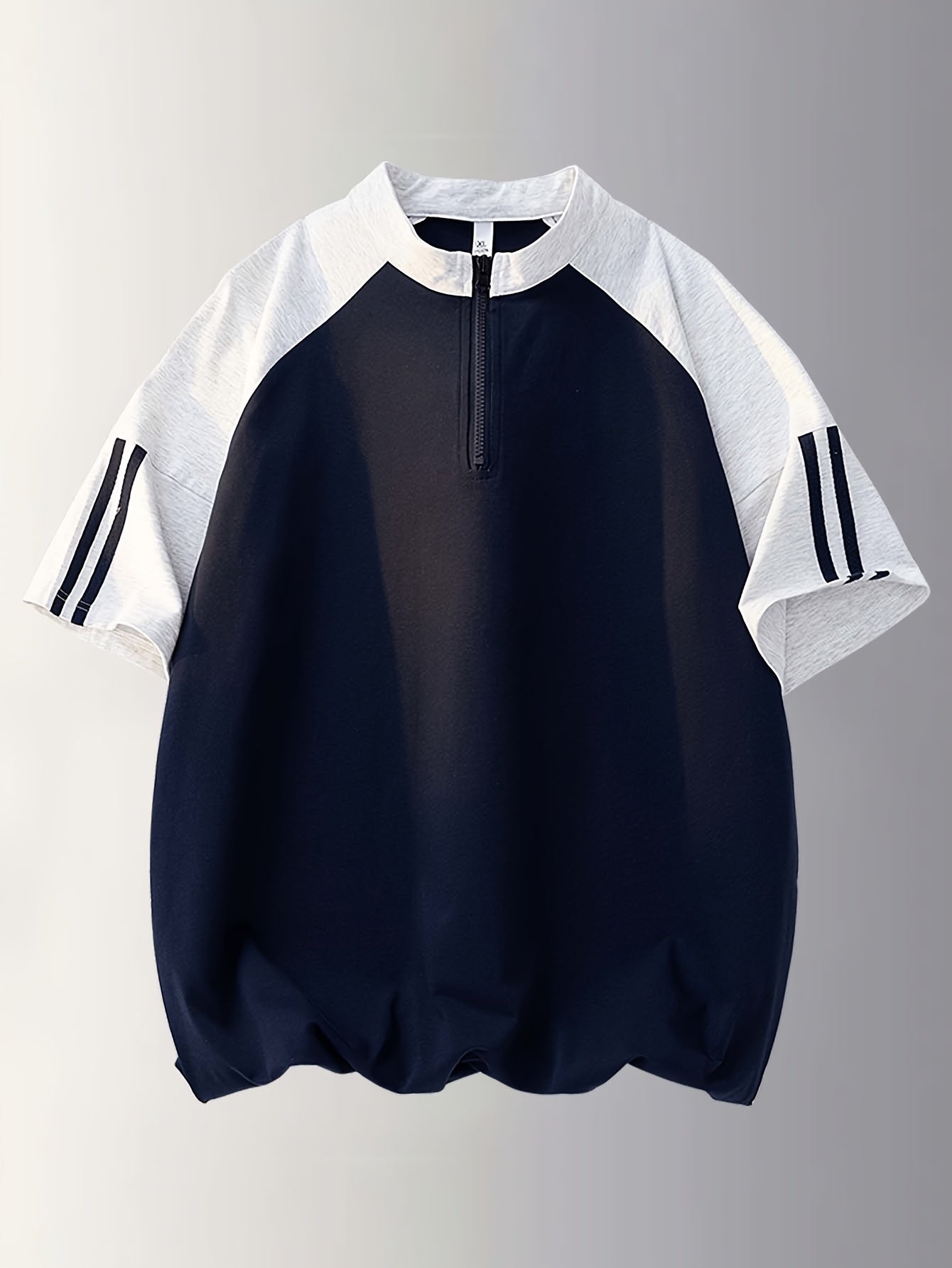 Summer Men'S Half-Zipper T-Shirt Casual Easy Round Neck Contrast Short Sleeve Men'S Style