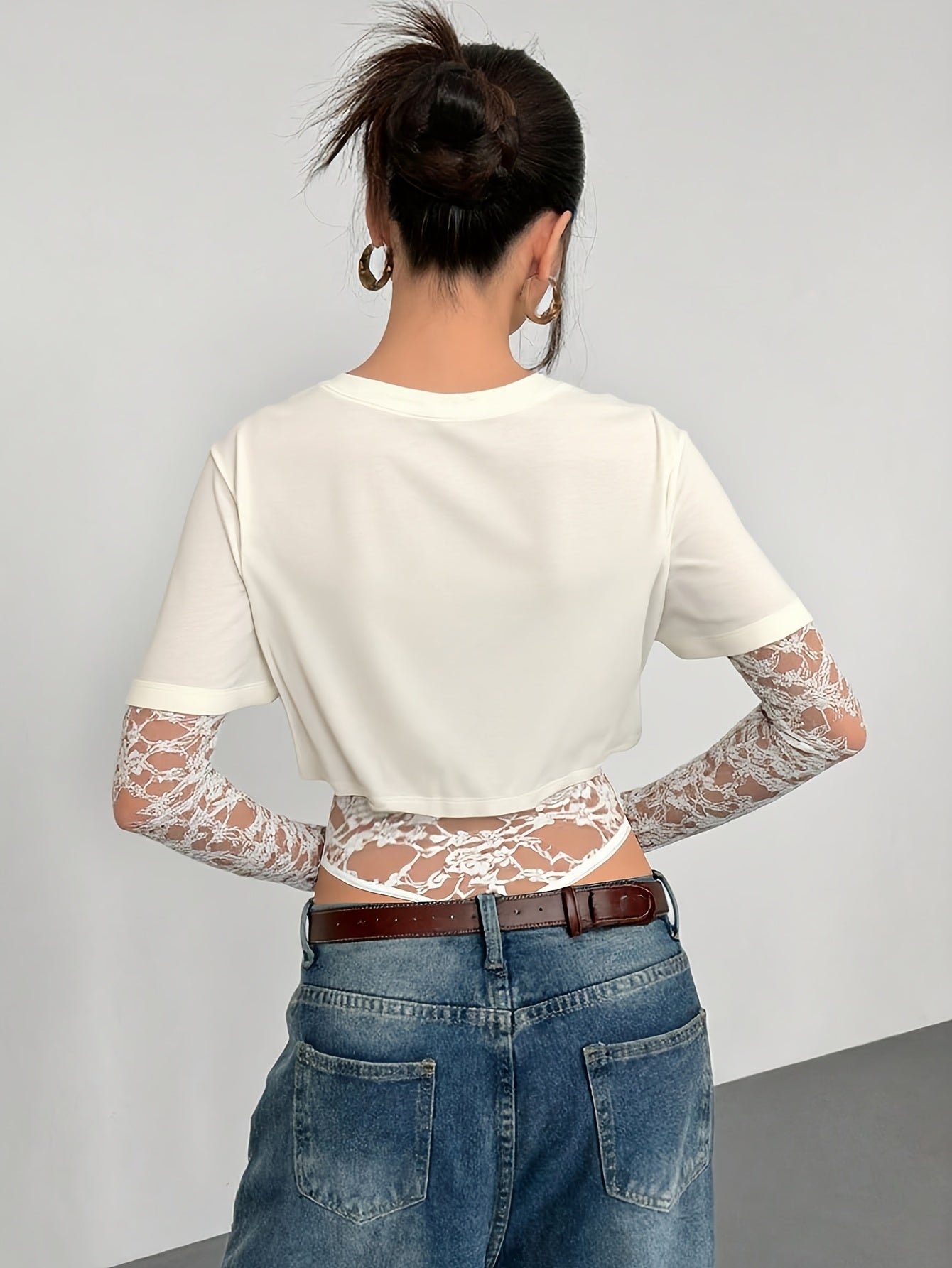 Patchwork Lace Long-Sleeved Versatile Bodysuit,