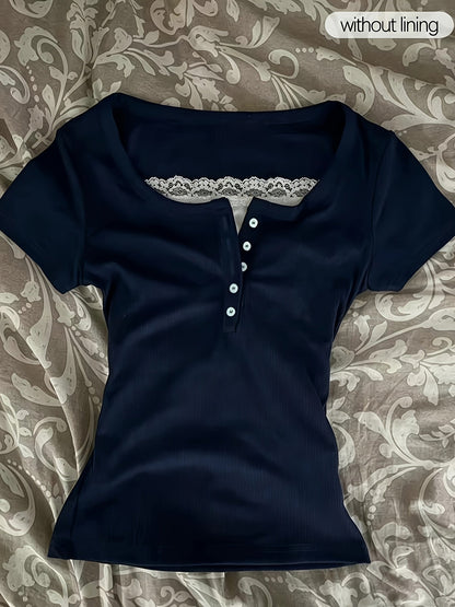 Decorative Neckline Slim Fit T-Shirt Top