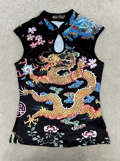 New Chinese Style Dragon Pattern Print Improved Cheongsam Top