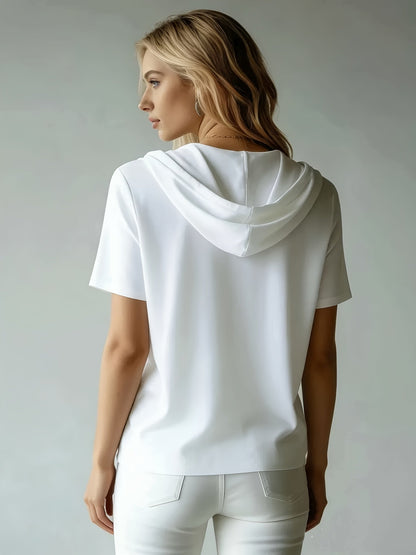 Women's Summer Short Sleeve Hooded T-Shirt Top - Loose Fit