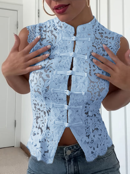 Collar Hollow-Out Sheer Design Slim-Fit