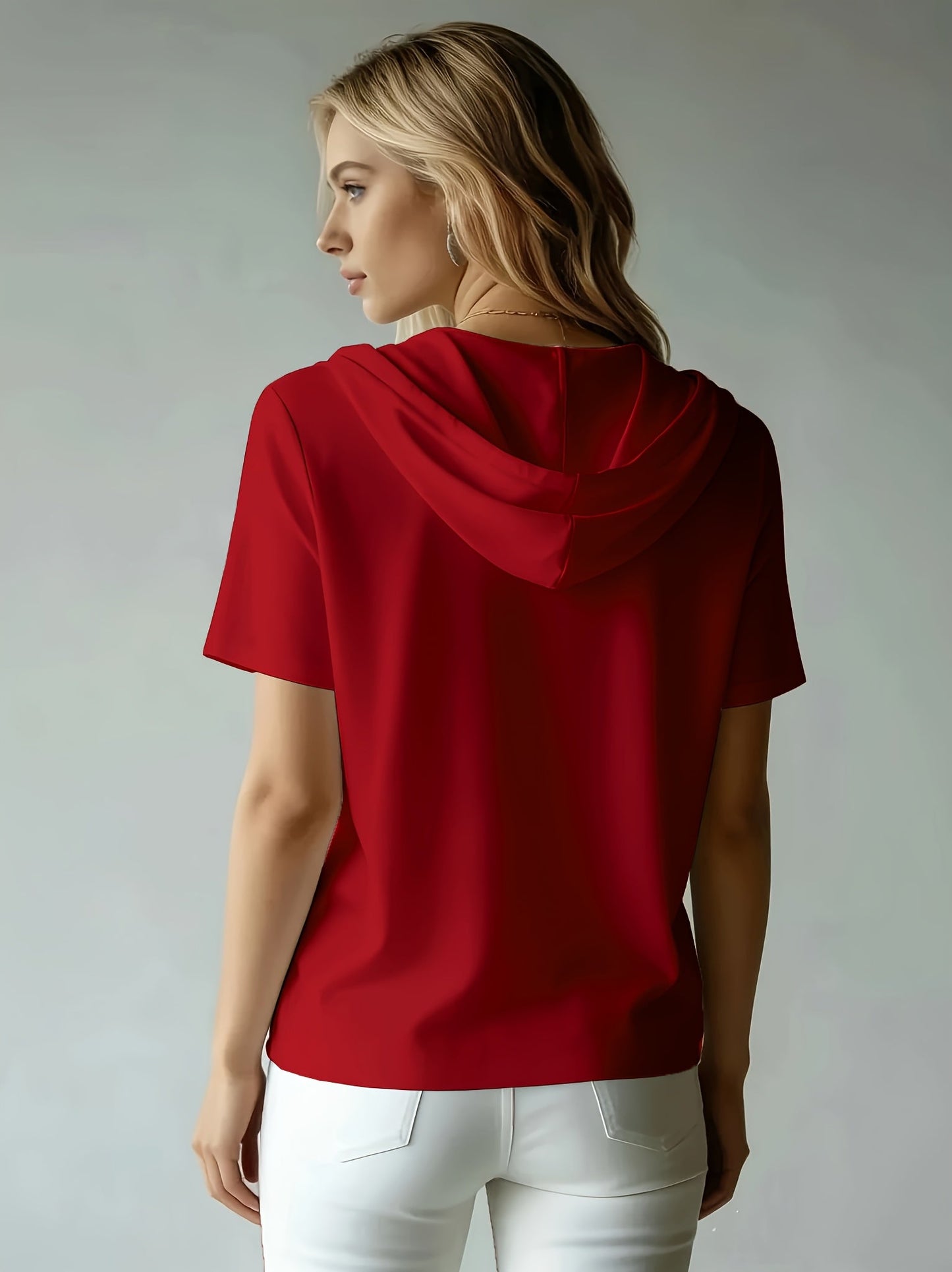 Women's Summer Short Sleeve Hooded T-Shirt Top - Loose Fit