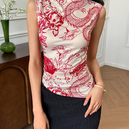 Full-length Ethnic Print Half-high Collar Sleeveless