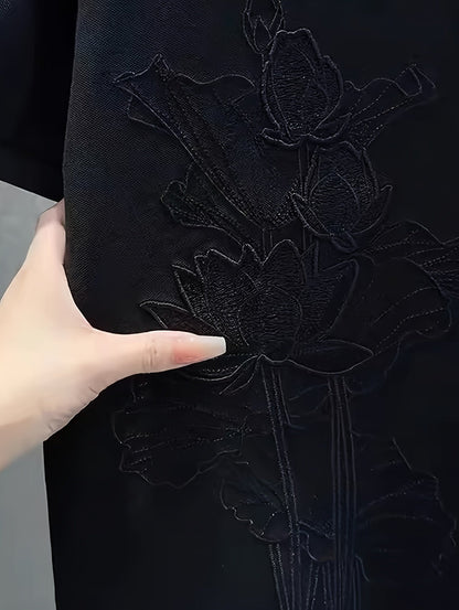 Lotus Embroidery, Lapel Collar, Simple, Stylish, Handsome, Trendy, Slim-Fit Top