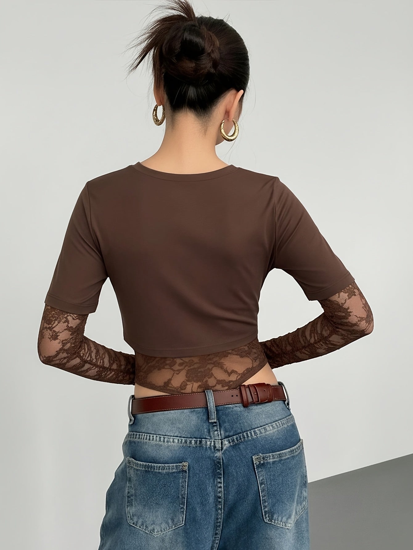 Patchwork Lace Long-Sleeved Versatile Bodysuit,