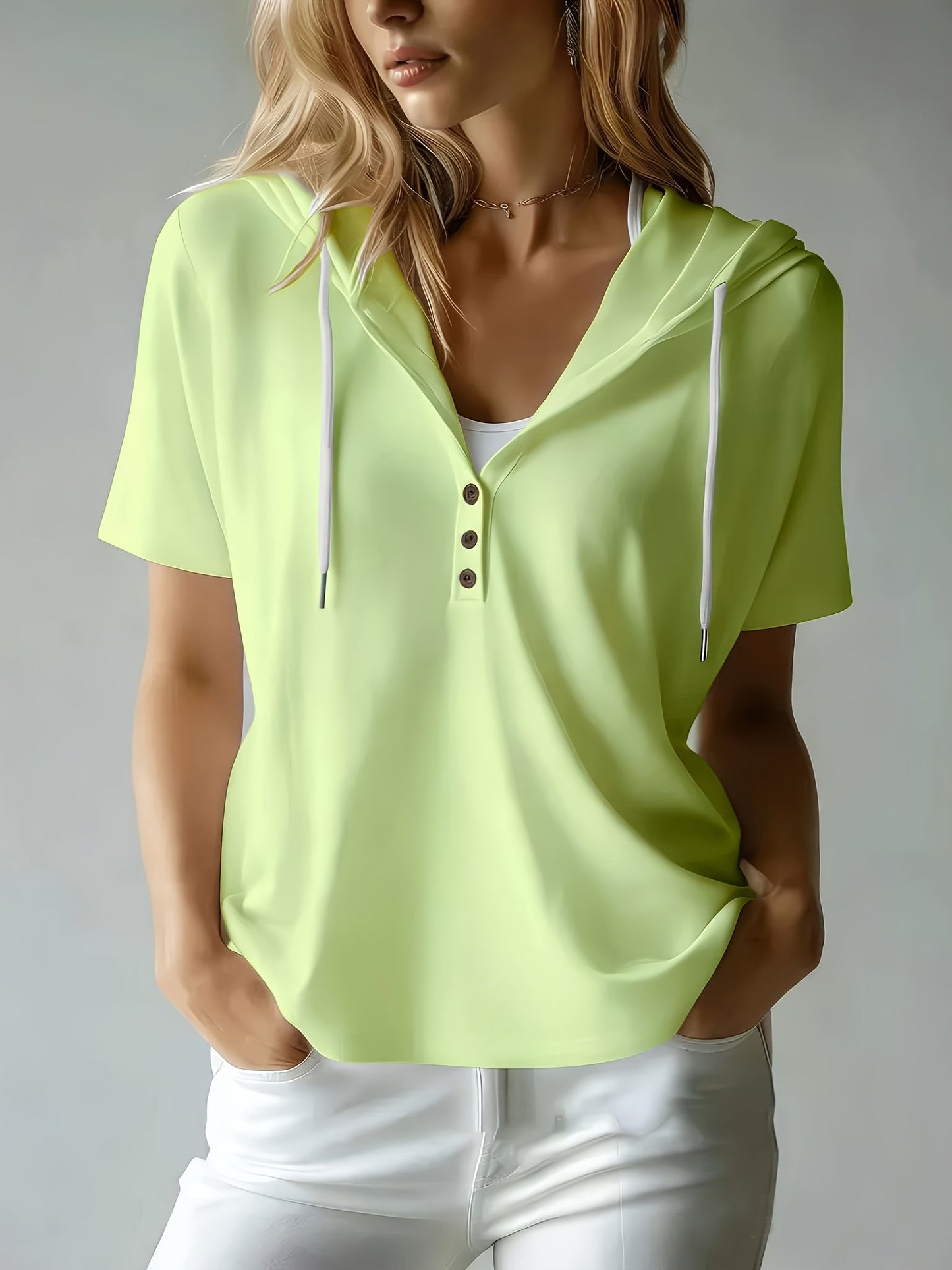 Women's Summer Short Sleeve Hooded T-Shirt Top - Loose Fit