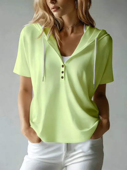 Women's Summer Short Sleeve Hooded T-Shirt Top - Loose Fit