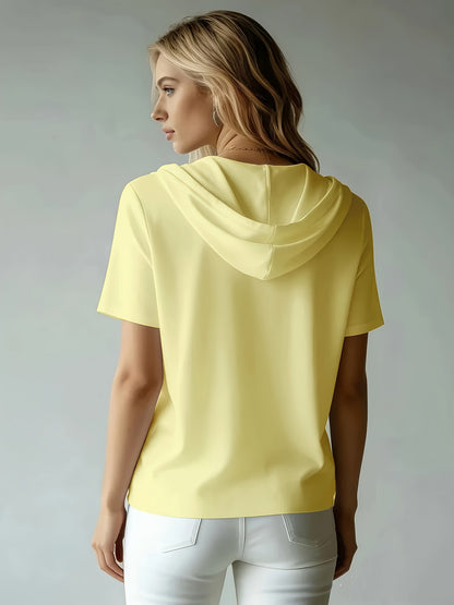 Women's Summer Short Sleeve Hooded T-Shirt Top - Loose Fit