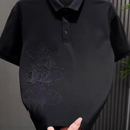 Lotus Embroidery, Lapel Collar, Simple, Stylish, Handsome, Trendy, Slim-Fit Top
