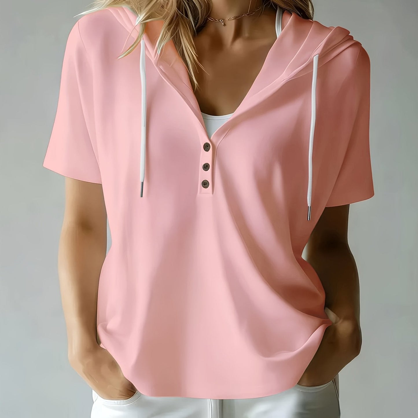 Women's Summer Short Sleeve Hooded T-Shirt Top - Loose Fit