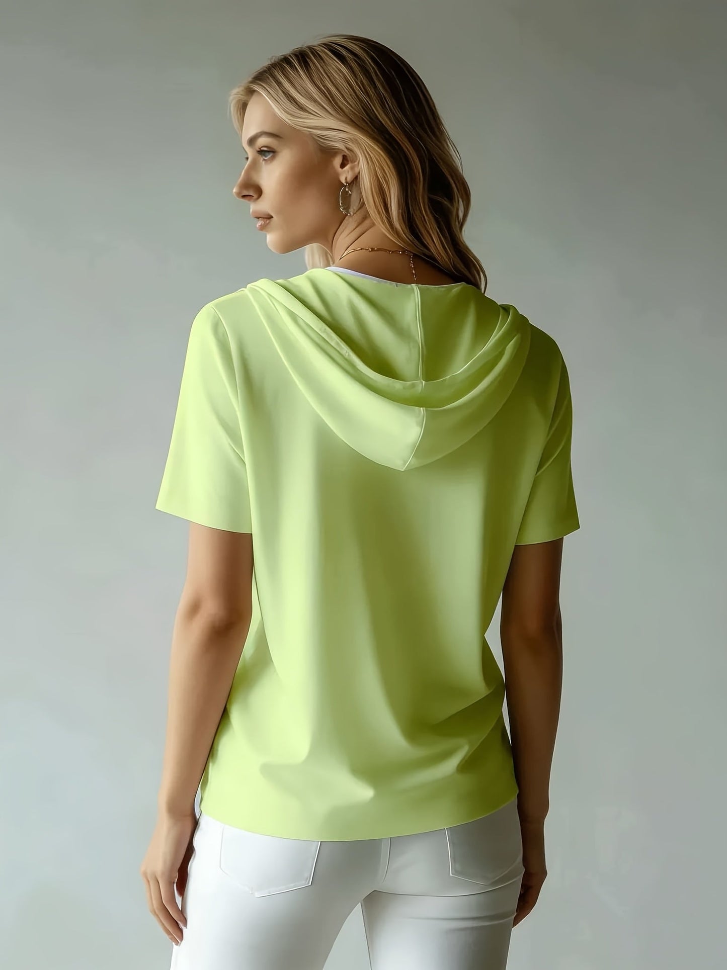 Women's Summer Short Sleeve Hooded T-Shirt Top - Loose Fit