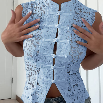 Collar Hollow-Out Sheer Design Slim-Fit