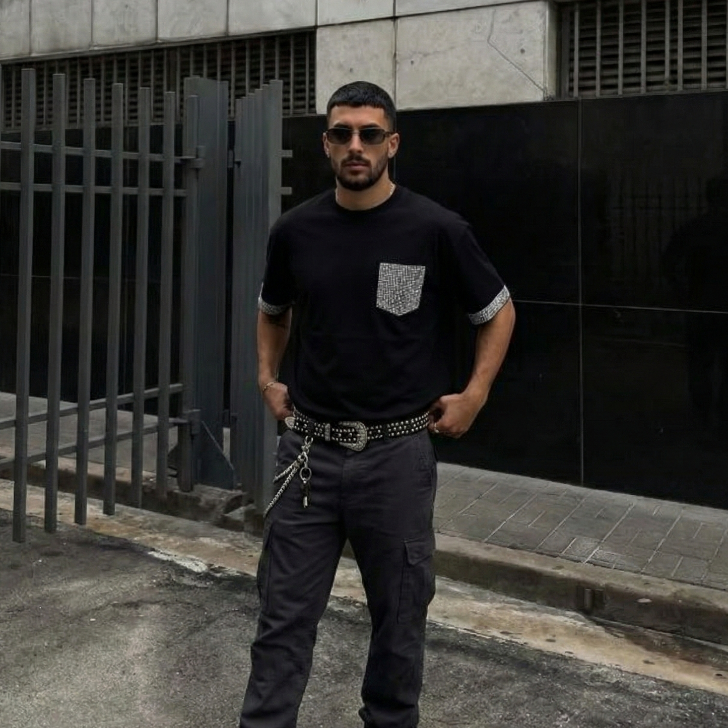 VYBES Rhinestone Pocket Tee