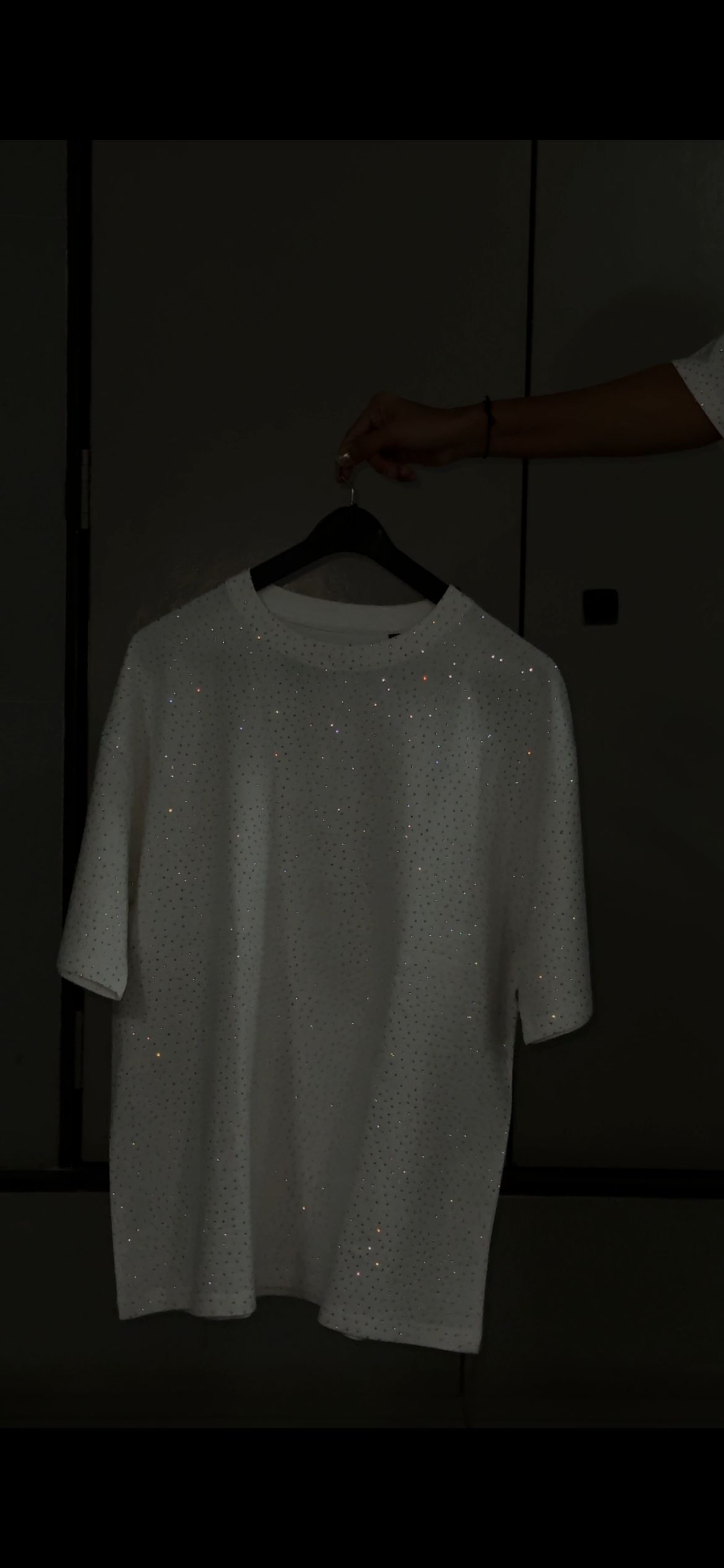 Stellar Spark – Premium Rhinestone Oversized White Unisex T-Shirt