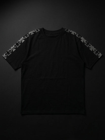 Black Oversized Rhinestone T-Shirt with Crystal Cross Sleeve – Unisex