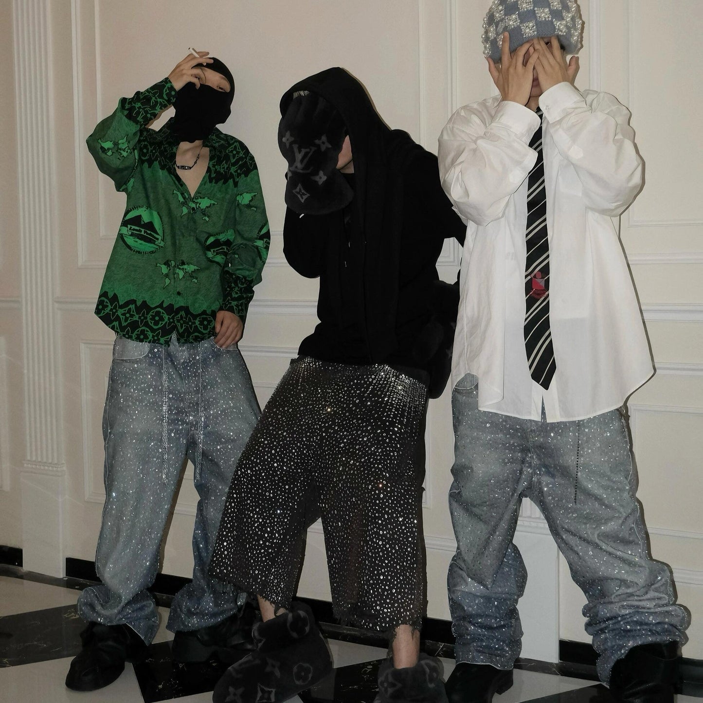 VYBES Rhinestone Baggy Pants