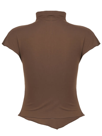AEY Lace Vintage Buttoned Small Stand Collar Short Sleeve T-Shirt