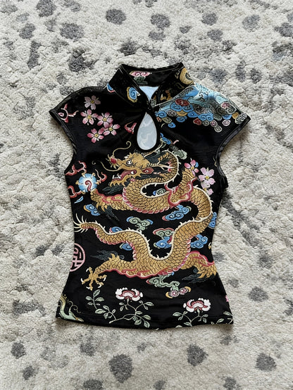 New Chinese Style Dragon Pattern Print Improved Cheongsam Top