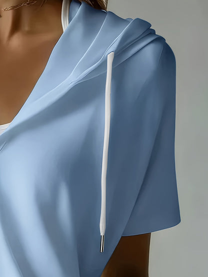 Women's Summer Short Sleeve Hooded T-Shirt Top - Loose Fit