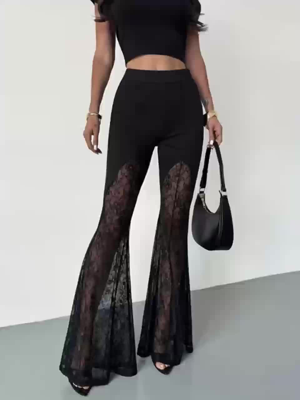 Women'S Casual Lace Patchwork Flared Loose Long Pants