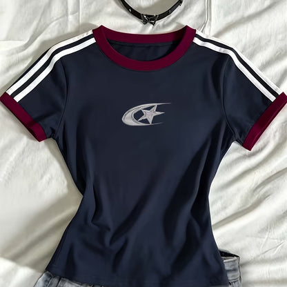 rim Design Color-Matching T-Shirt Slim-Fit