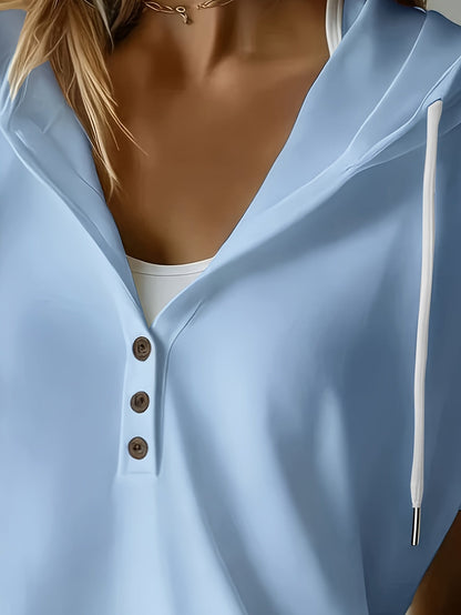 Women's Summer Short Sleeve Hooded T-Shirt Top - Loose Fit