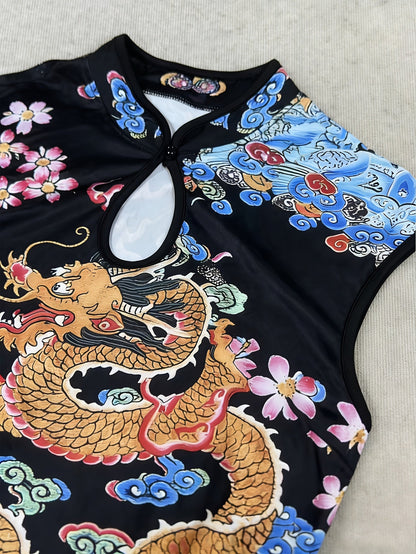 New Chinese Style Dragon Pattern Print Improved Cheongsam Top