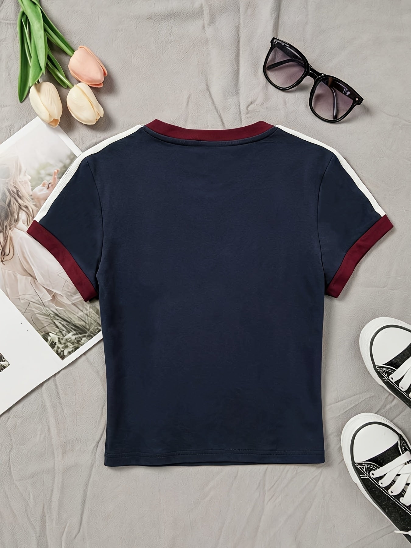 rim Design Color-Matching T-Shirt Slim-Fit